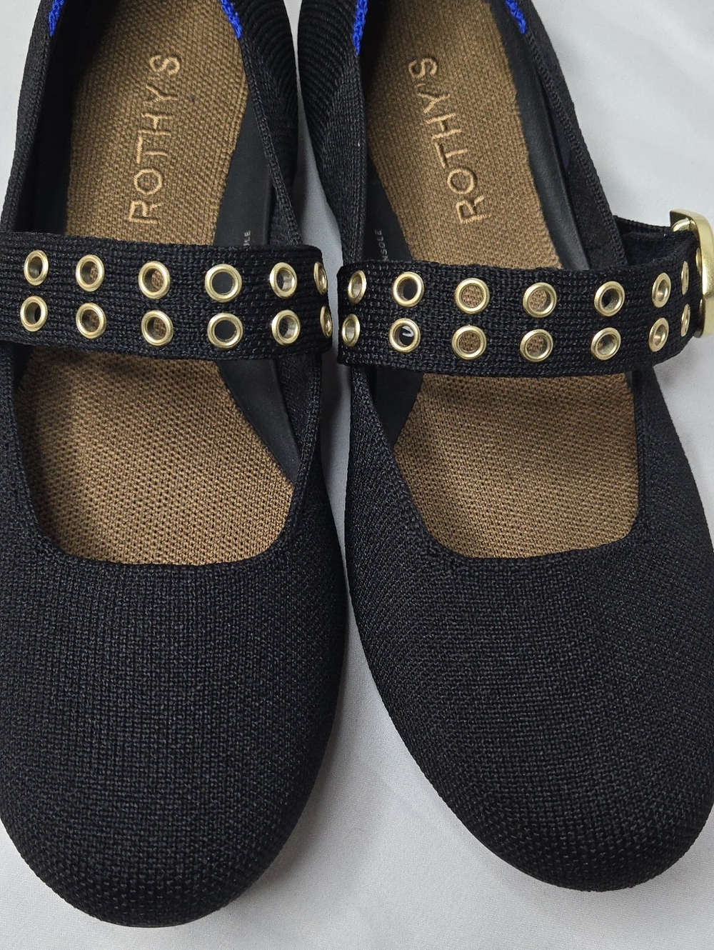 Rothy's Black The Ballet Mary Jane Flats Gold Buckle and Strap Women's 7 - Picture 4 of 12